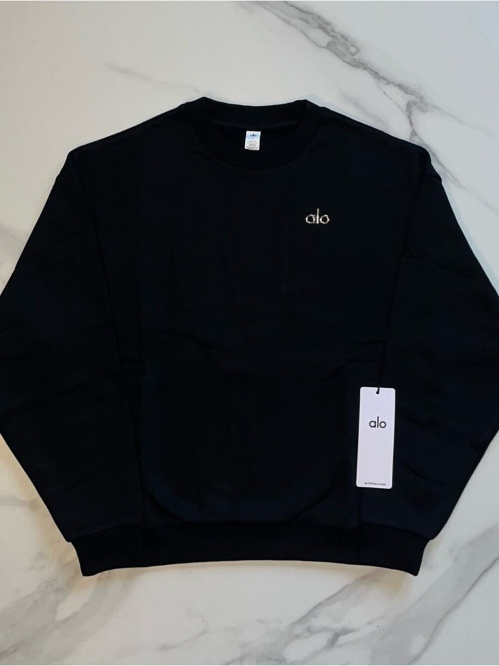 Alo Yoga Accolade Crew Neck Pullover Sweatshirt Black